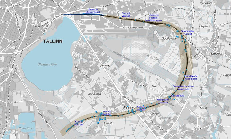 Mapa del tramo Ülemiste-Kangru de Rail Baltica Estonia - Crédito: Rail Baltica